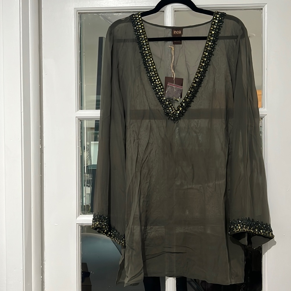 NWT INCA beaded sheer silk tunic
